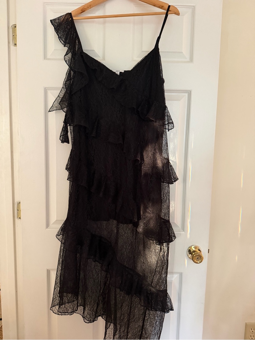 Bar III Black One-Shoulder Ruffle Lace Dress